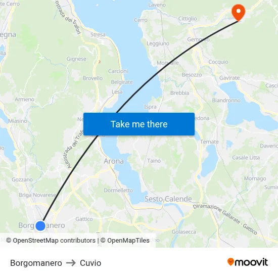 Borgomanero to Cuvio map
