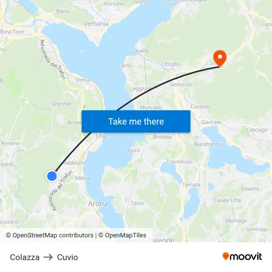 Colazza to Cuvio map