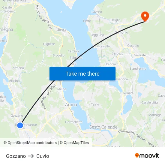 Gozzano to Cuvio map