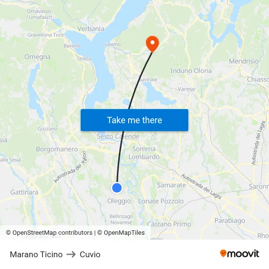 Marano Ticino to Cuvio map