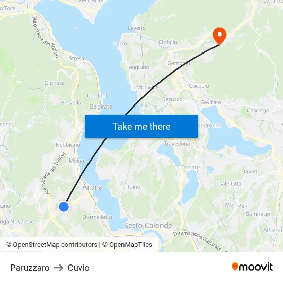 Paruzzaro to Cuvio map