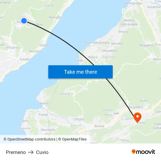 Premeno to Cuvio map
