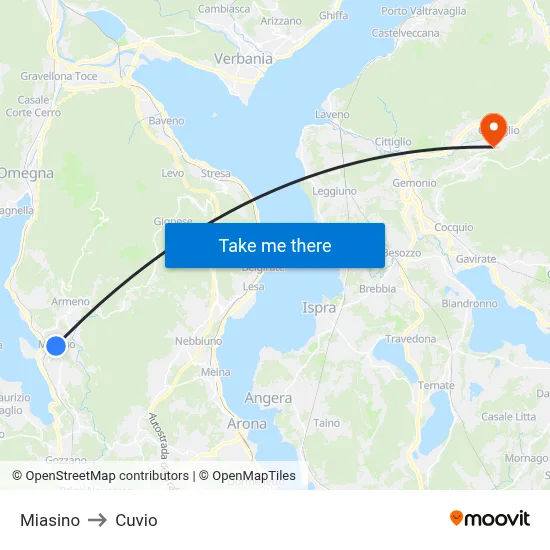 Miasino to Cuvio map