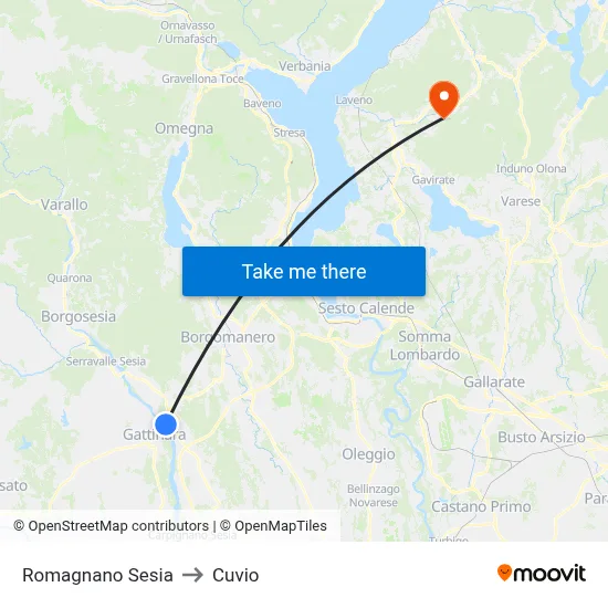 Romagnano Sesia to Cuvio map