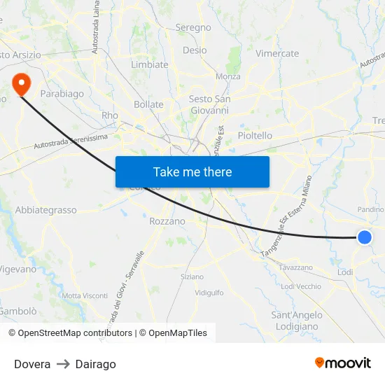 Dovera to Dairago map