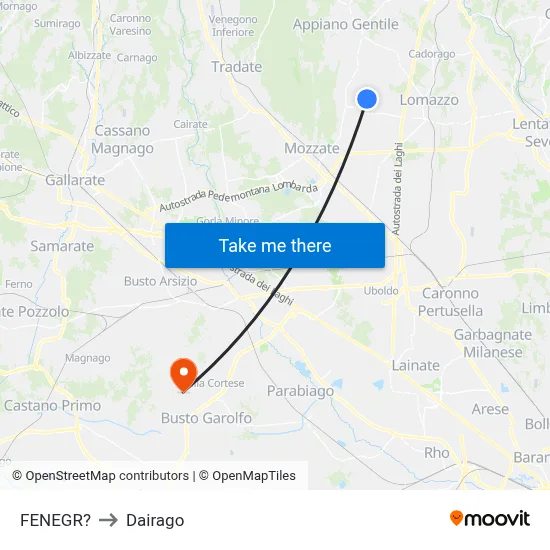 Fenegro to Dairago map
