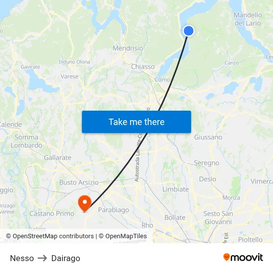 Nesso to Dairago map