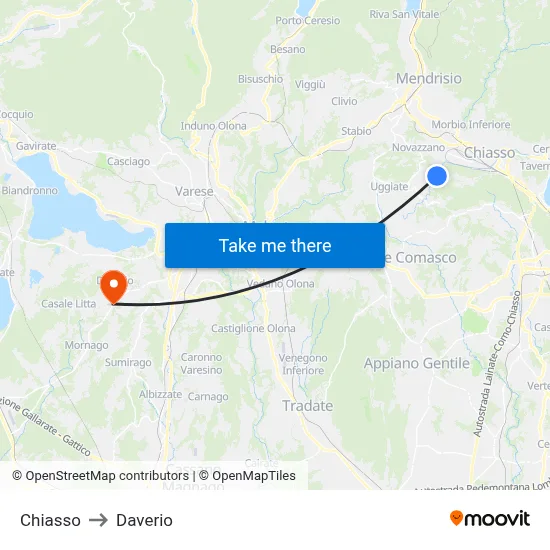Chiasso to Daverio map