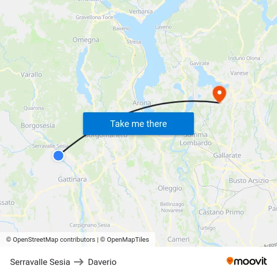 Serravalle Sesia to Daverio map