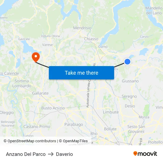 Anzano Del Parco to Daverio map