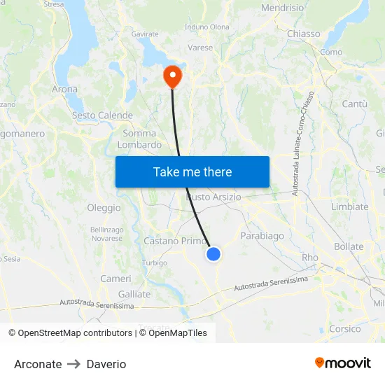 Arconate to Daverio map