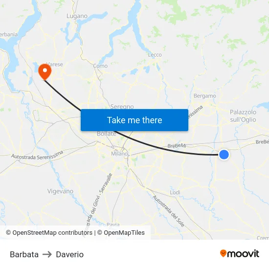 Barbata to Daverio map