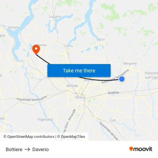 Boltiere to Daverio map