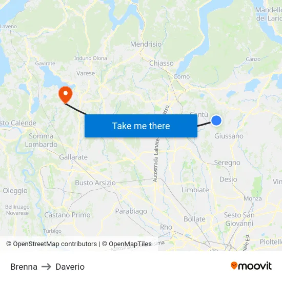 Brenna to Daverio map