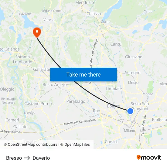 Bresso to Daverio map