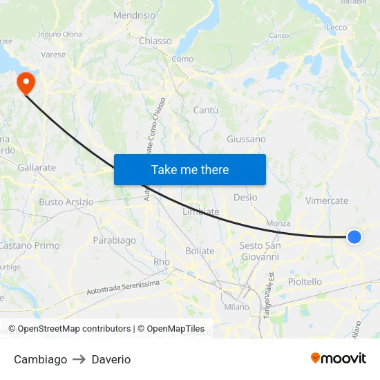 Cambiago to Daverio map