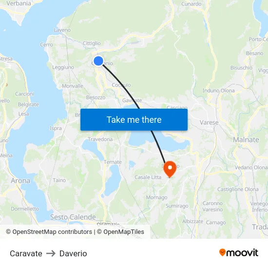 Caravate to Daverio map