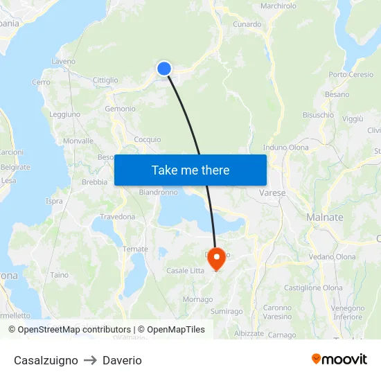 Casalzuigno to Daverio map