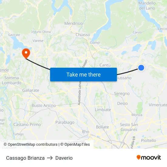 Cassago Brianza to Daverio map