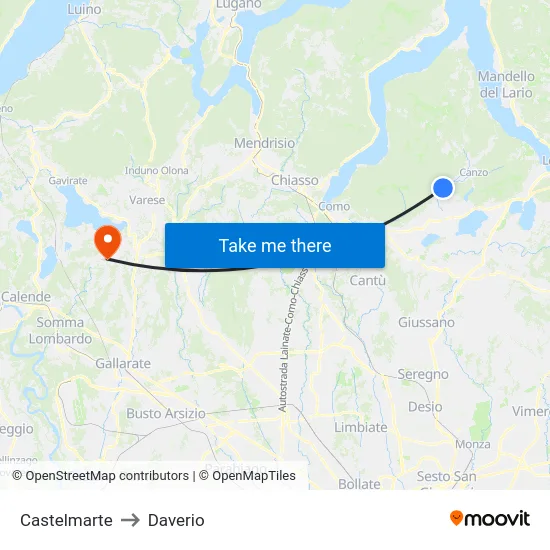 Castelmarte to Daverio map