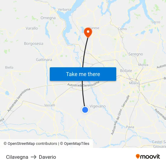 Cilavegna to Daverio map