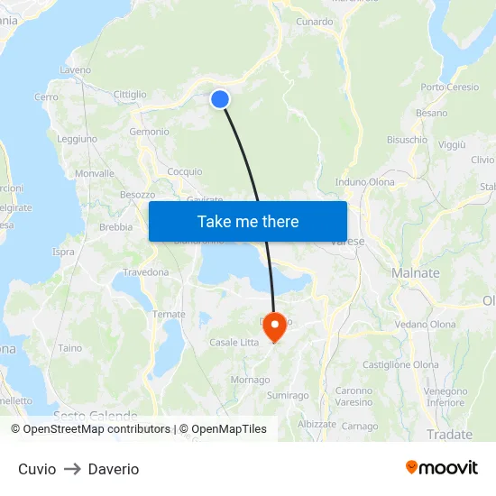Cuvio to Daverio map