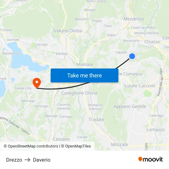 Drezzo to Daverio map