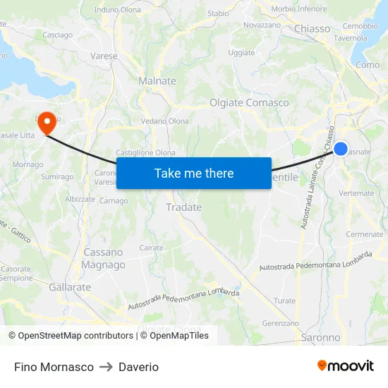 Fino Mornasco to Daverio map