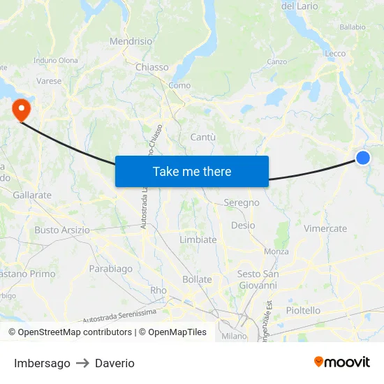 Imbersago to Daverio map