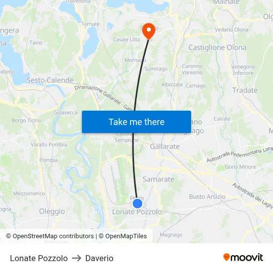 Lonate Pozzolo to Daverio map