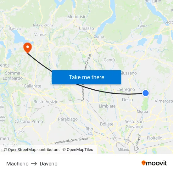 Macherio to Daverio map