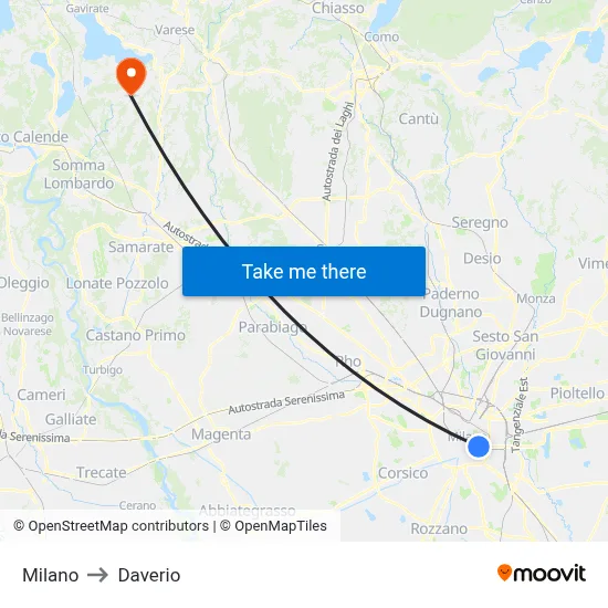 Milan to Daverio map