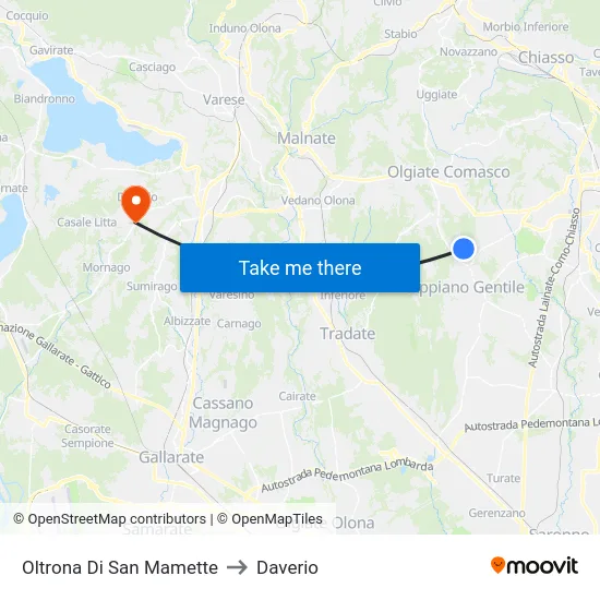 Oltrona Di San Mamette to Daverio map