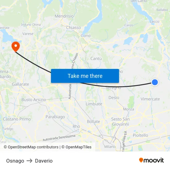 Osnago to Daverio map