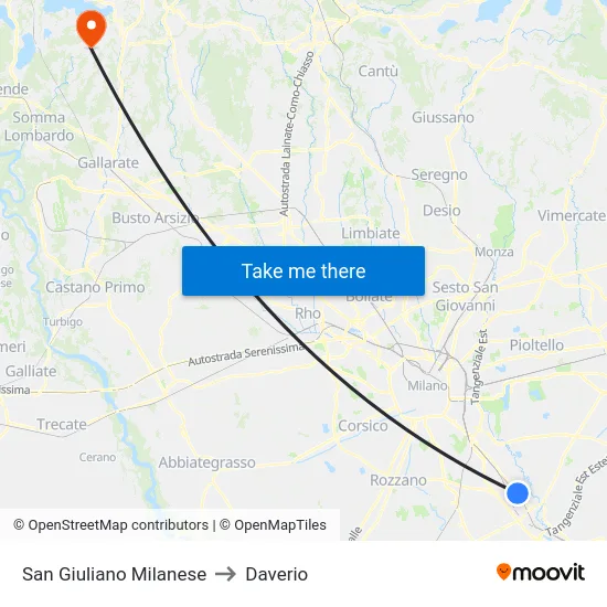 San Giuliano Milanese to Daverio map
