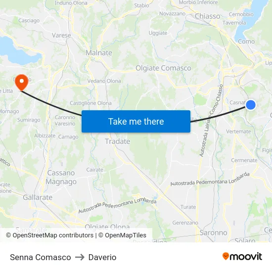 Senna Comasco to Daverio map