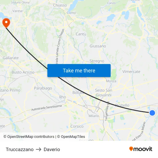 Truccazzano to Daverio map