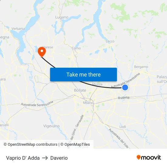 Vaprio d'Adda to Daverio map