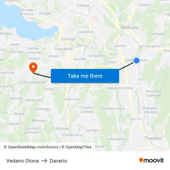 Vedano Olona to Daverio map