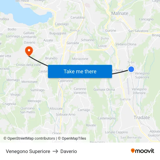 Venegono Superiore to Daverio map