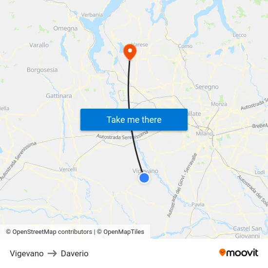 Vigevano to Daverio map
