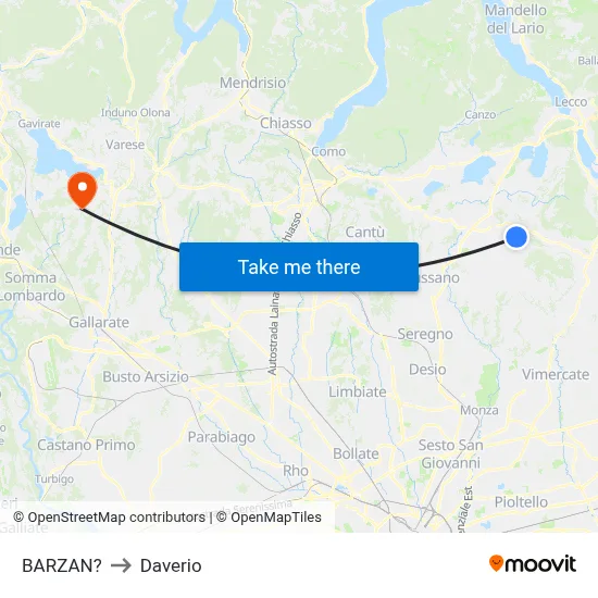 Barzan to Daverio map