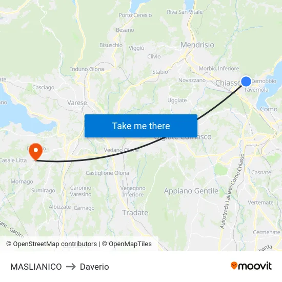 Maslianico to Daverio map