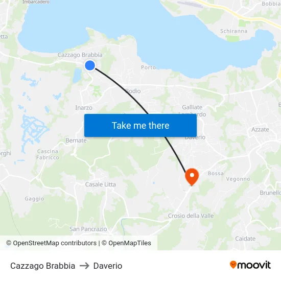 Cazzago Brabbia to Daverio map