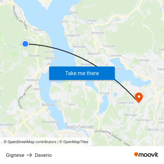 Gignese to Daverio map