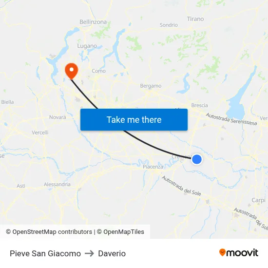 Pieve San Giacomo to Daverio map