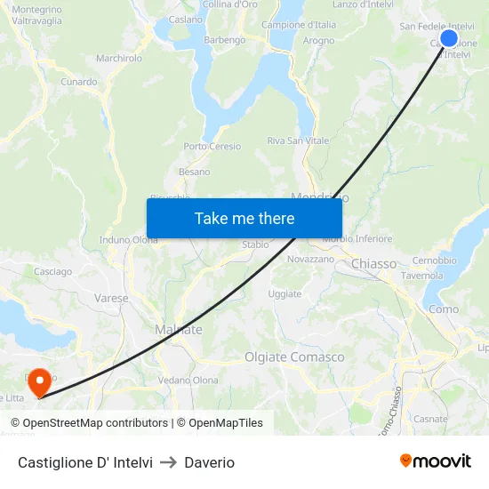 Castiglione d'Intelvi to Daverio map
