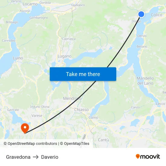 Gravedona to Daverio map