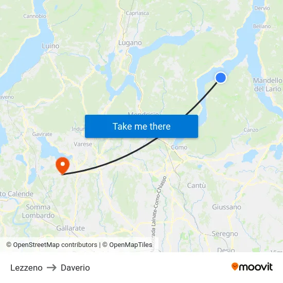 Lezzeno to Daverio map