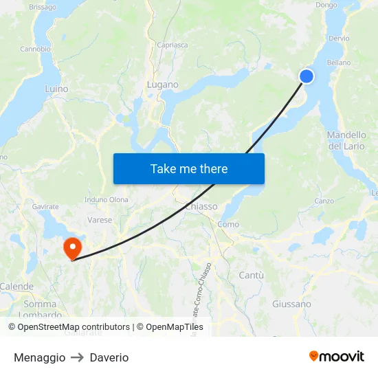 Menaggio to Daverio map